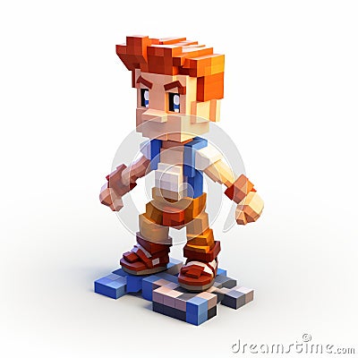 Voxel Art Character Figurine: Lucas - 3d 8 Bit Pixel Cartoon Stock Photo