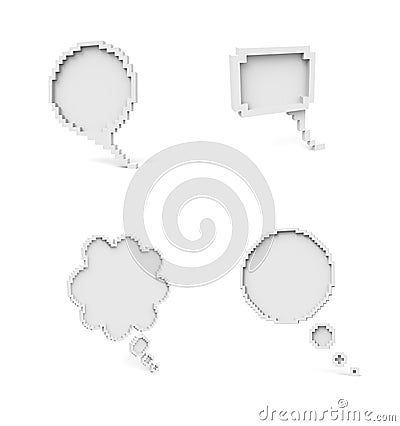 Voxel Low Poly Speech Bubble Icons Blank Empty Speech Bubble Concept - Isometric 3D Pixel Art for Design Project Stock Photo