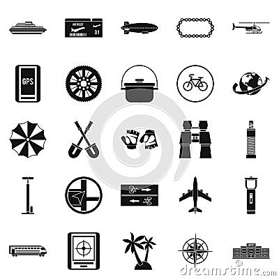 Voyage icons set, simple style Vector Illustration