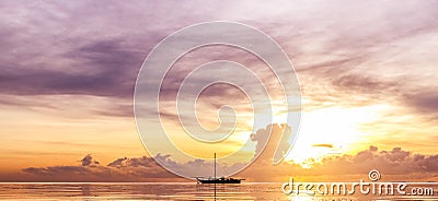 Sunset Sunrise Kenyan Oceanscape Landscape In Nature Boat Sailing On The Water In The Indian Ocean Stock Photo