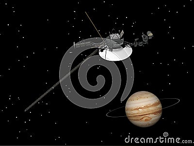 Voyager spacecraft near Jupiter - 3D render Stock Photo