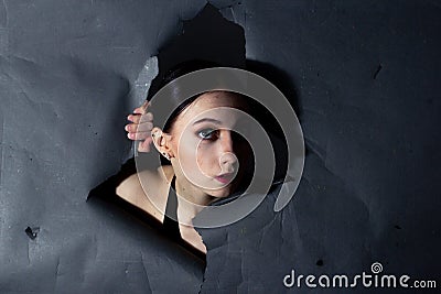 Voyeurism. Curious female gaze. Spied on this concept Stock Photo