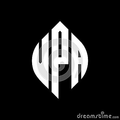 VPA circle letter logo design with circle and ellipse shape. VPA ellipse letters with typographic style. The three initials form a Vector Illustration