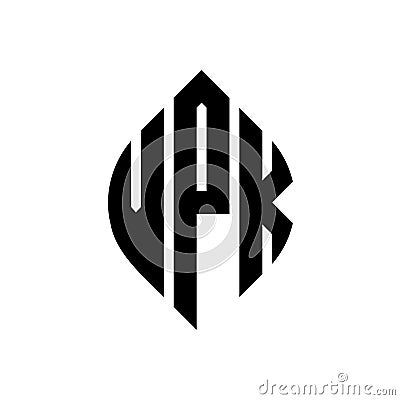 VPK circle letter logo design with circle and ellipse shape. VPK ellipse letters with typographic style. The three initials form a Vector Illustration