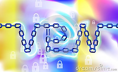 VPN connection chain background. Secure virtual private network connection concept. VPN connectivity overview. Protect, safety. Vector Illustration