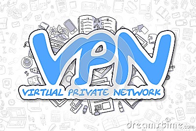 Vpn - Doodle Blue Inscription. Business Concept. Stock Photo