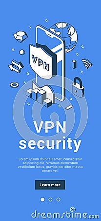 VPN security service. Virtual private network personal data protect connection datum transfer vector Vector Illustration