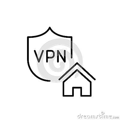VPN shield and home. Secure network, safe browsing environment, protected digital space. Pixel perfect Vector Illustration
