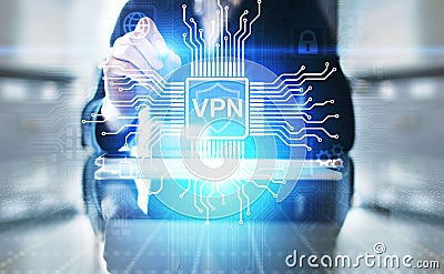 VPN virtual private network internet access security ssl proxy anonymizer technology concept button on virtual screen. Stock Photo