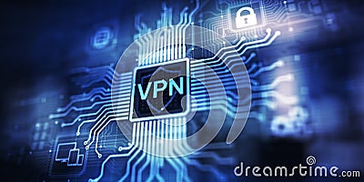 VPN virtual private network internet access security ssl proxy anonymizer technology concept button on virtual screen Stock Photo