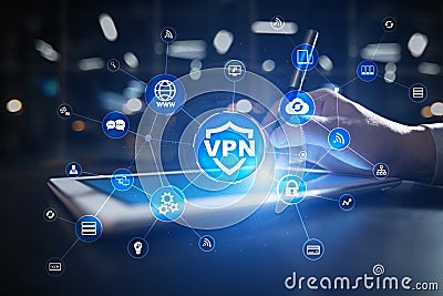 VPN Virtual Private network protocol. Cyber security and privacy connection technology. Anonymous Internet. Stock Photo