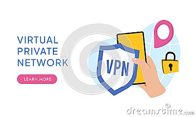 VPN Virtual Private Network Service Software. Internet Security and VPN Privacy Data Encryption. Flat vector Vector Illustration
