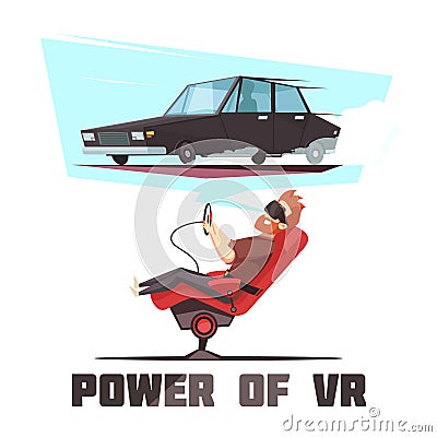 VR Car Driving Simulator Cartoon Vector Illustration