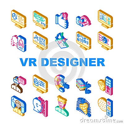 Vr Designer Occupation Collection Icons Set Vector Vector Illustration