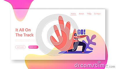 Vr Fitness Exercising, Sports Workout Squat Landing Page. Female Character in Goggles Training in Virtual Reality Vector Illustration