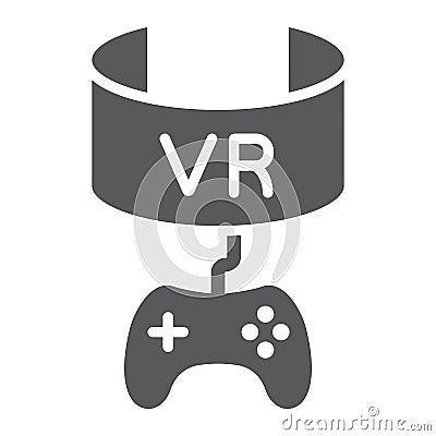 VR gaming glyph icon, device and entertainment, virtual reality headset sign, vector graphics, a solid pattern on a Vector Illustration