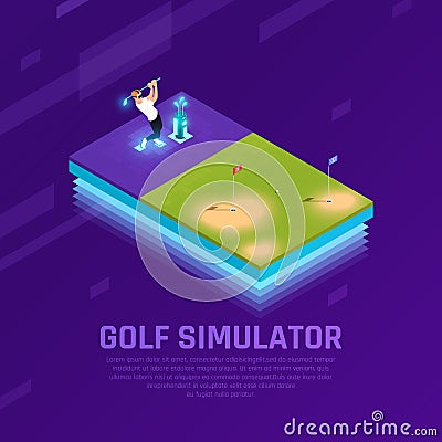 VR Golf Simulator Isometric Composition Vector Illustration