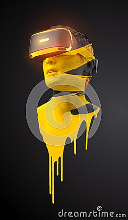 VR headset technology. 3d of the man, wearing virtual reality glasses on black background. VR games. Vector illustration Vector Illustration