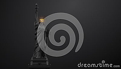 VR headset technology. 3d render of the statue of Liberty, woman wearing virtual reality glasses on black background Stock Photo