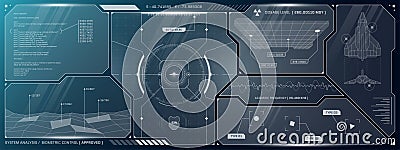 VR HUD futuristic control panel. Technology head up display target and command center UI screen. GUI digital virtual Vector Illustration