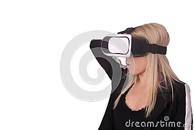 VR. isolated Young woman watching VR Stock Photo