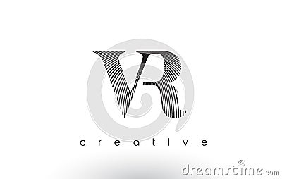 VR Logo Design With Multiple Lines and Black and White Colors. Vector Illustration