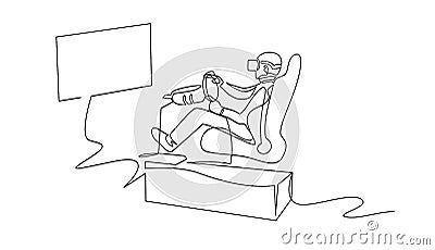 VR motion chair, racing simulator continuous one line drawing Vector Illustration