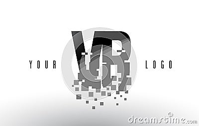 VR V R Pixel Letter Logo with Digital Shattered Black Squares Vector Illustration