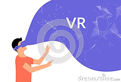 VR vector reality illustration. Virtual reality vector flat concept Vector Illustration