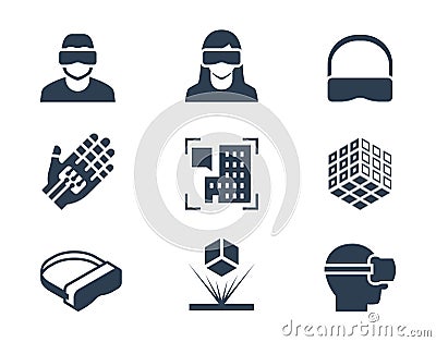 VR or virtual reality, augmented reality and hologram technology icons Vector Illustration