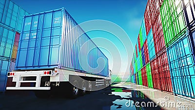 Vrachtwagen in containerdepot, pakhuis, zeehaven De containers van de lading Logistisch en bedrijfsconcept Realistische 4K animat royalty-vrije illustratie Vrachtwagen in containerdepot, pakhuis, zeehaven De containers van de lading Logistisch en bedrijfsconcept Realistische 4K animat royalty-vrije illustratie