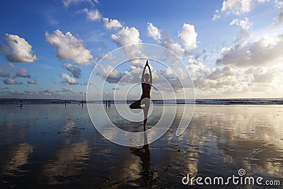 Vrikshasana tree pose Stock Photo