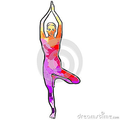 Vrikshasana Yoga Colorful Logo Vector Illustration