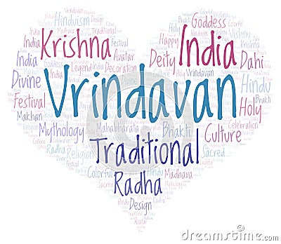 Vrindavan in heart shape word cloud. Stock Photo