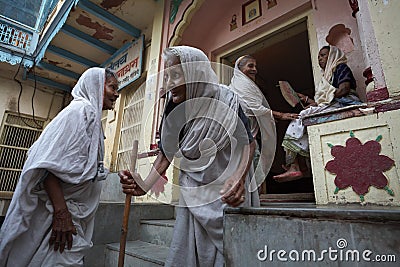 Vrindavan, India, August 2009. Widows in the street. Editorial Stock Photo