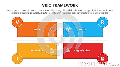 vrio business analysis framework infographic 4 point stage template with long rectangle shape matrix structure for slide Stock Photo
