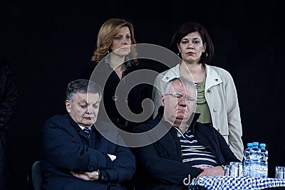 VRSAC, SERBIA - APRIl 10, 2016: Vojislav Seselj, leader of the Serbian Radial Party SRS sleeping during one of his meeting, next Editorial Stock Photo