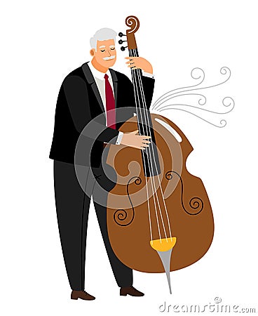 Vrtuoso contrabassist man, player jazz contrabass vector Vector Illustration