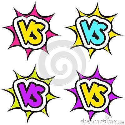 Vs comics elements in pop art style. Bright cartoon icons Vector Illustration