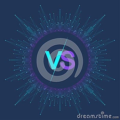 VS letters in the fractal element with connected lines and dots. Poster communication or particle compounds VS. Versus Vector Illustration