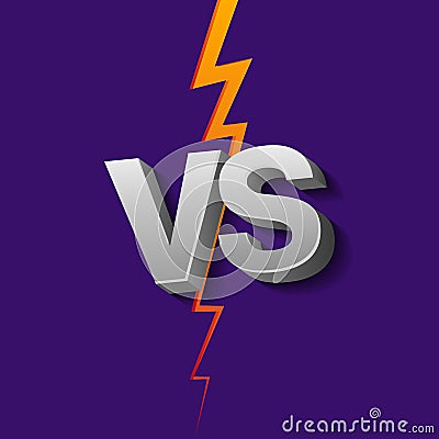 VS letters on ultraviolet background with lightning. Versus Vector Illustration Stock Photo