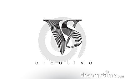 VS Logo Design With Multiple Lines and Black and White Colors. Vector Illustration