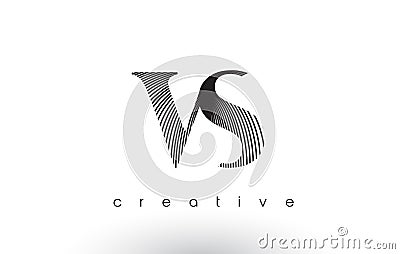 VS Logo Design With Multiple Lines and Black and White Colors. Vector Illustration