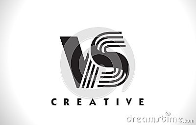 VS Logo Letter With Black Lines Design. Line Letter Vector Illus Stock Photo