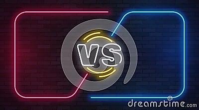 Vs neon. Versus battle game banner with neon empty frames. Boxing match duel, competition business confrontation Vector Illustration