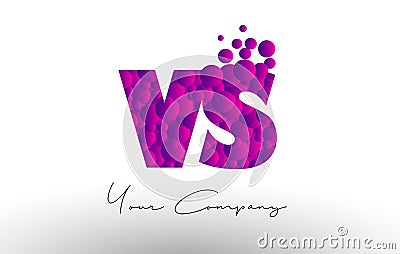 VS V S Dots Letter Logo with Purple Bubbles Texture. Vector Illustration