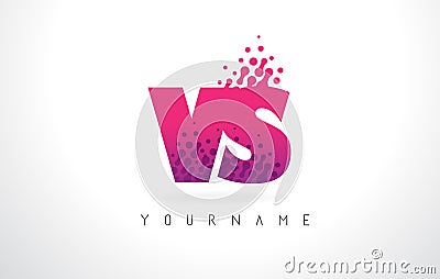 VS V S Letter Logo with Pink Purple Color and Particles Dots Design. Vector Illustration