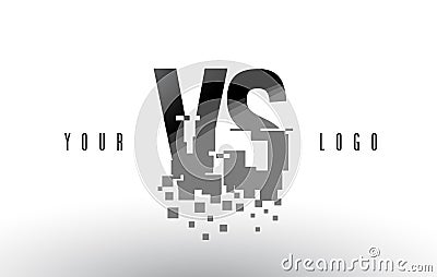 VS V S Pixel Letter Logo with Digital Shattered Black Squares Vector Illustration