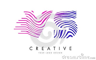 VS V S Zebra Lines Letter Logo Design with Magenta Colors Vector Illustration