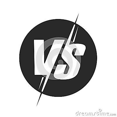 Vs or versus logo for battle or fight game vector flat cartoon black and white symbol design rounded emblem logotype Vector Illustration